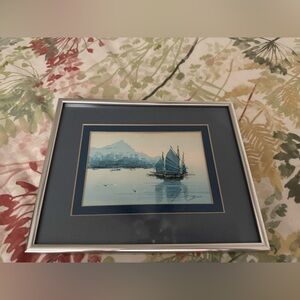 Framed Nautical Watercolor art with Blue Accents
